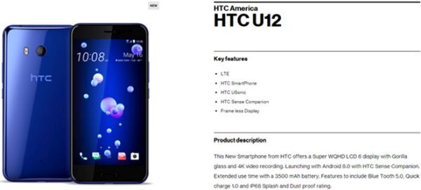 HTC U12 xuất hiện với viền 