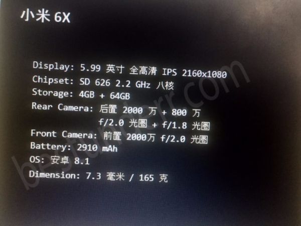 thông số kỹ thuật của Xiaomi Mi A2 (Mi 6X)
