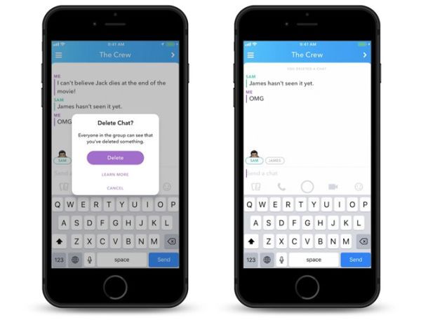Snapchat giới thiệu tính năng xóa tin nhắn đã gửi