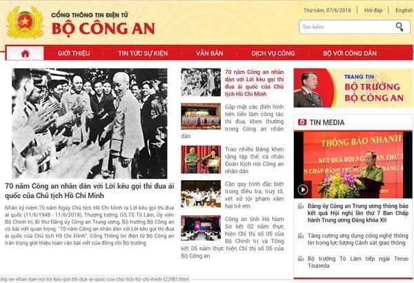 Cổng Thông tin điện tử Bộ Công an phiên bản mới ra mắt