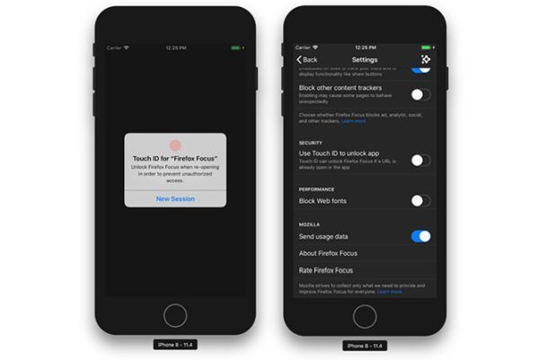 Firefox Focus có thể khóa các thẻ bằng Face ID
