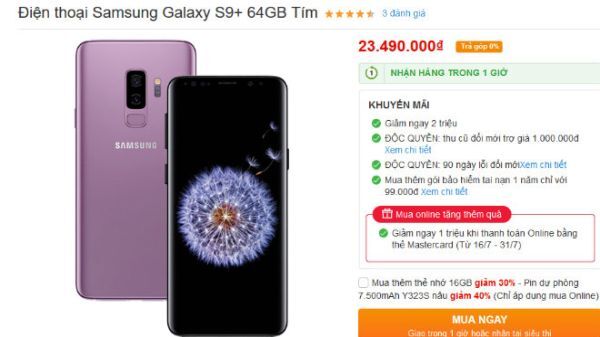 alaxy S9+ (áp dụng cho cả phiên bản 64GB và 128GB) sẽ giảm ngay 2 triệu đồng