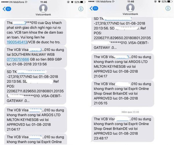 Thẻ VISA, Vietcombank, sự cố ngân hàng, Visa debit Vietcombank
