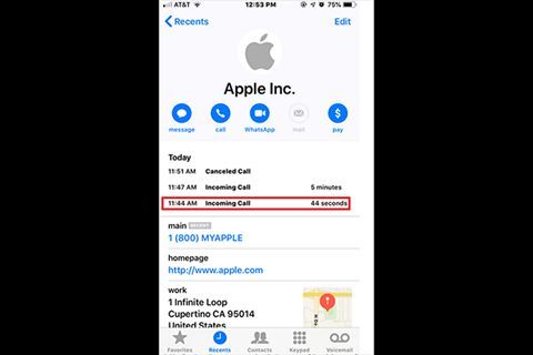 Hình ảnh cho thấy cuộc gọi đến từ Apple, nhưng là giả mạo