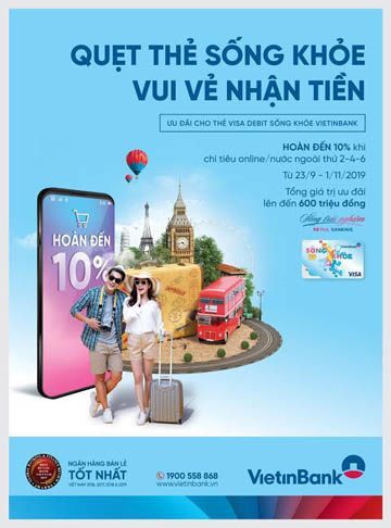 VietinBank hoàn đến 500.000 VND khi chi tiêu bằng thẻ Visa debit Sống khỏe