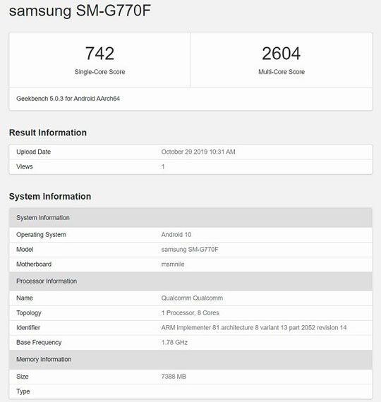 Galaxy S10 Lite có mặt trên Geekbench