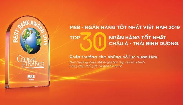 MSB lọt Top 30 Ngân hàng tốt nhất khu vực Châu Á - Thái Bình Dương 2019