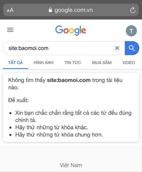 kết quả tìm kiếm, Báo Mới, Google Blacklist,