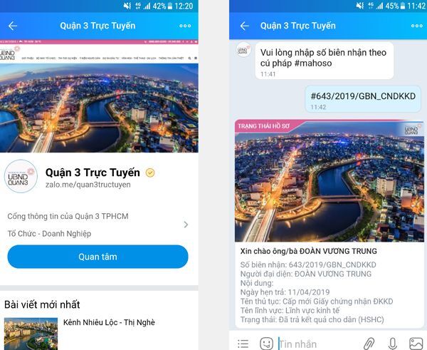 “Quận 3 trực tuyến” đã hiện diện trên Zalo