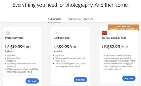 Adobe lặng lẽ tăng giá Photoshop và Lightroom
