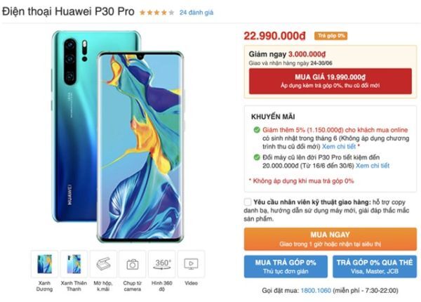 Huawei P30 Pro bất ngờ giảm 3 triệu đồng, chỉ còn 19,9 triệu đồng