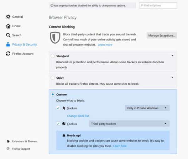 Firefox chặn cookie của bên thứ ba theo mặc định