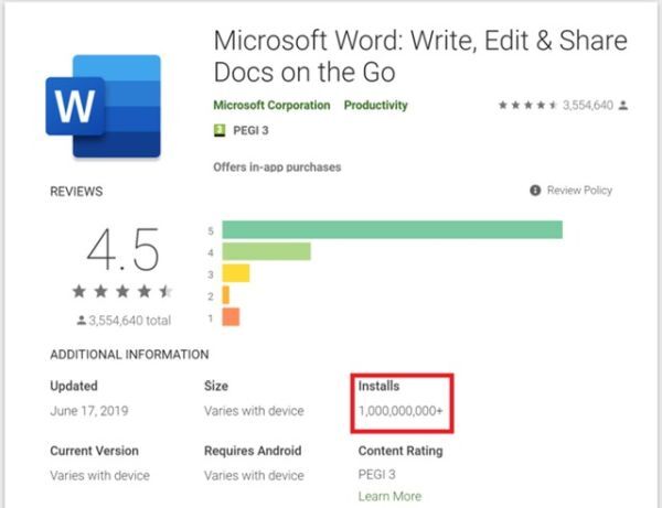 Microsoft Word đạt hơn 1 tỷ lượt cài đặt trên Android