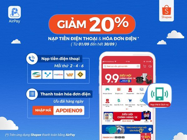 ưu đãi khách hàng, Shopee Việt Nam, Shopee, Nạp Thẻ & Dịch Vụ, 