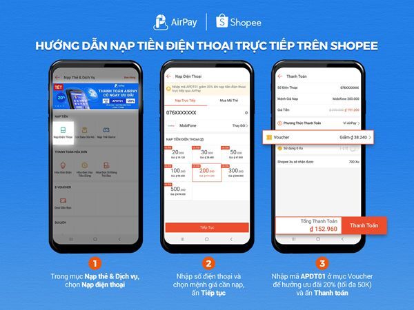 Ví điện tử, Shopee, AirPay, nạp tiền điện thoại, Ví AirPay,