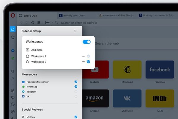 Trình duyệt Opera được bổ sung tính năng Workspaces