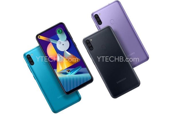 Galaxy M11 giá rẻ sẽ có ba màu nổi bật là xanh lam, tím và đen 