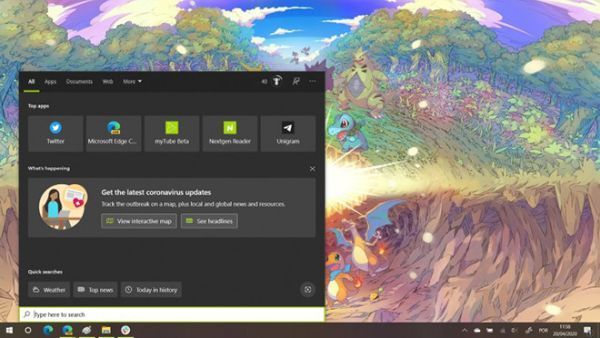 Người dùng Windows 10 có thể tìm thông tin về Covid-19 qua Windows Search 