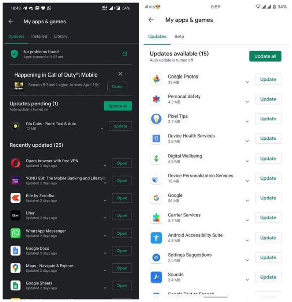 iao diện cũ và bản thử nghiệm mới của Play Store