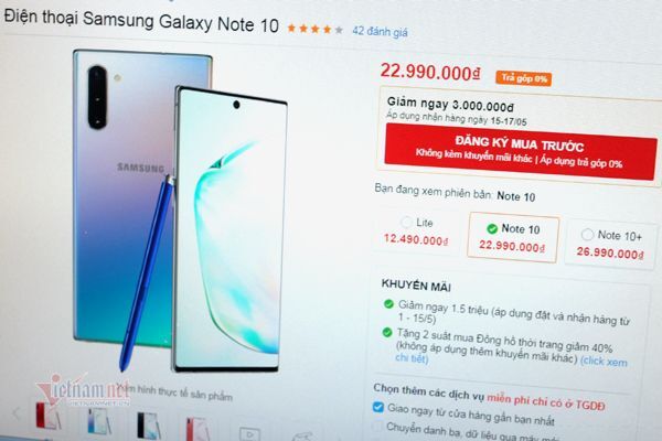 Giá Galaxy Note 10 đang điều chỉnh mạnh với mức giảm lên tới 3 triệu đồng