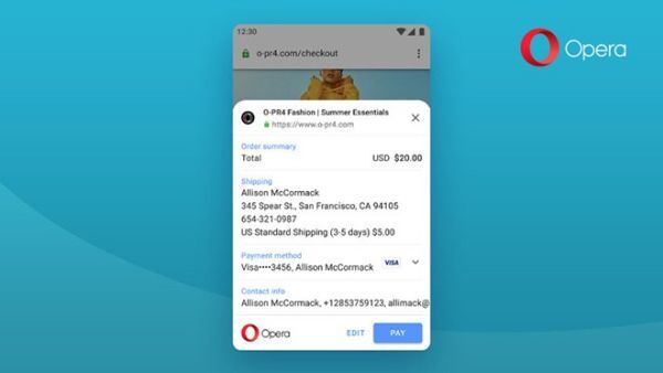 Opera cho Android 59 thêm khả năng thanh toán trực tuyến