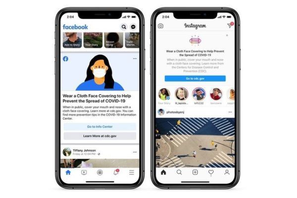 Facebook và Instagram nhắc nhở mọi người đeo khẩu trang