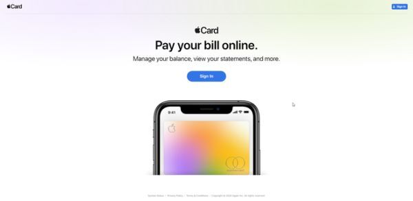 Giao diện trang web quản lý Apple Card