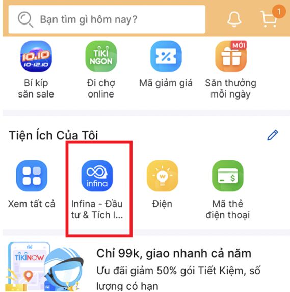 Ứng dụng Infina chạy trên Tiki tăng trưởng mạnh