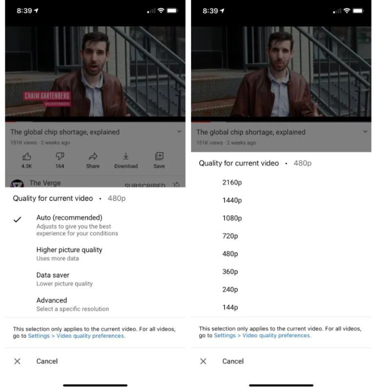 YouTube cho di động thêm thiết lập độ phân giải mới