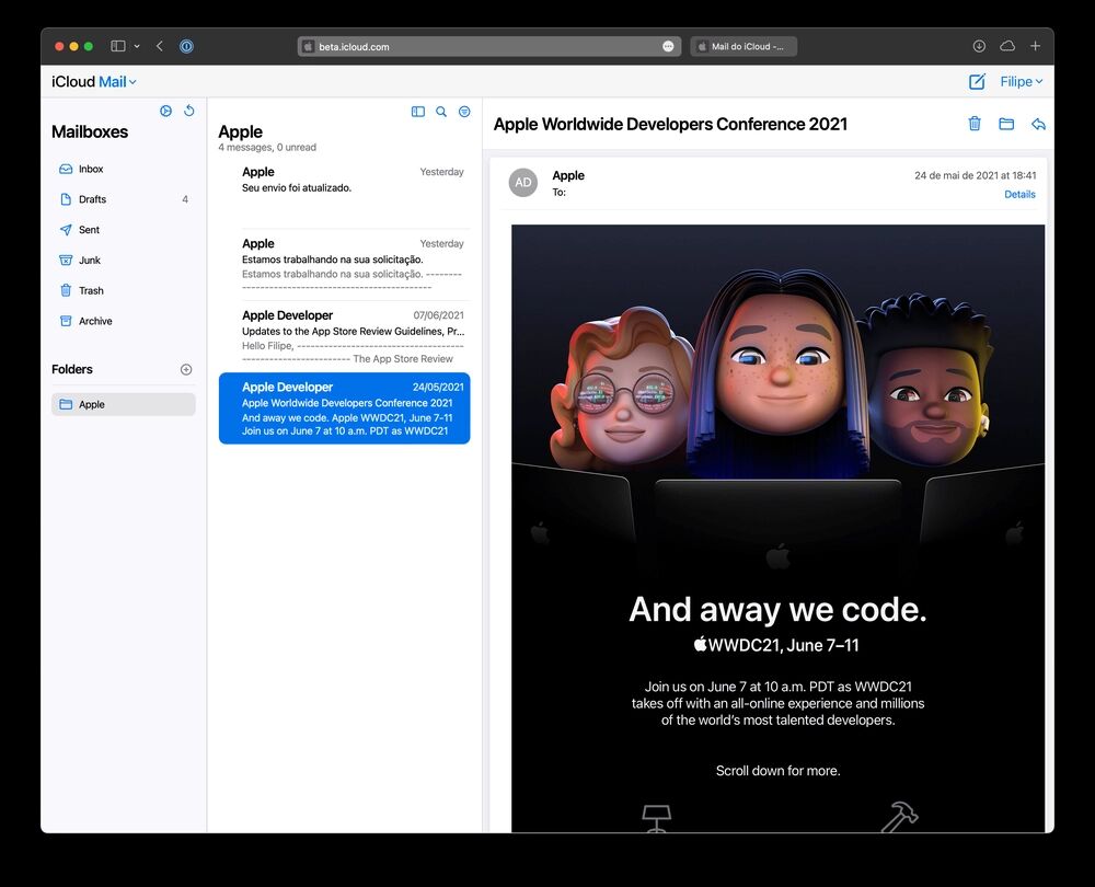 iCloud Mail thử nghiệm giao diện thiết kế mới