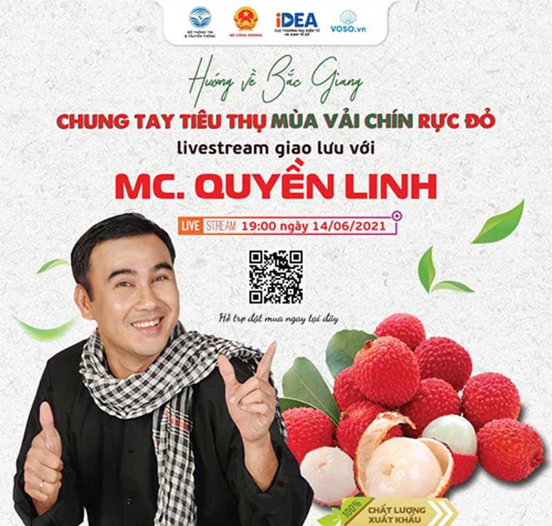 MC Quyền Linh livestream chung tay thúc đẩy tiêu thụ vải thiều Bắc Giang