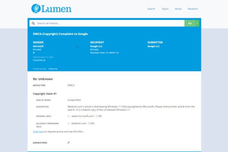 Microsoft muốn Google gỡ bỏ các liên kết Windows 11 ISO bị rò rỉ