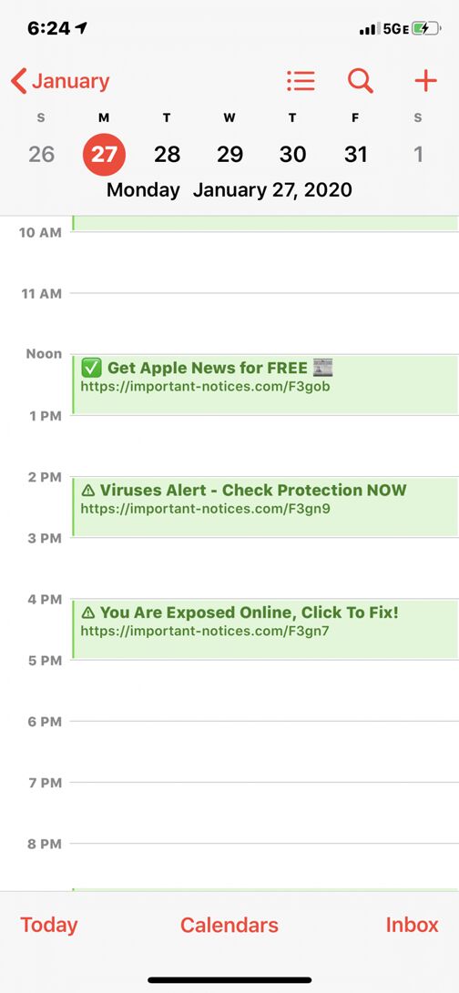 Ứng dụng Calendar vẫn hiển thị các thông tin spam
