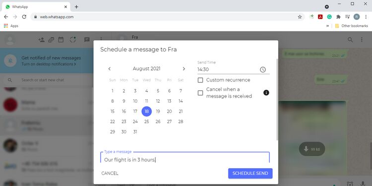 Cách lên lịch gửi tin nhắn trên WhatsApp Web