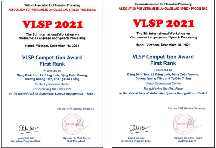 Viettel AI tiếp tục dẫn đầu tại giải thưởng về Xử lý tiếng nói VLSP 2021