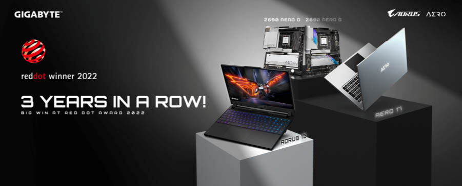 Laptop GIGABYTE giành giải thưởng thiết kế Red Dot năm 2022  trong 3 năm liên tiếp!