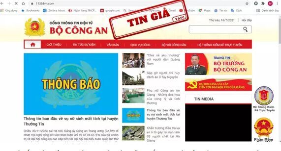 Giả mạo website Bộ công an nhằm chiếm đoạt tài sản