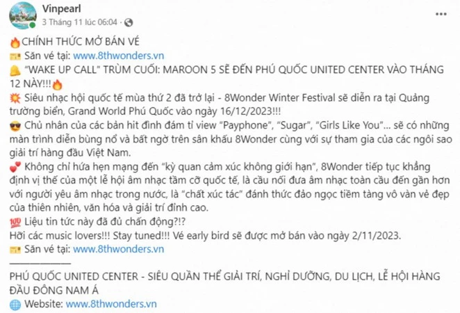 Cảnh báo website, fanpage mạo danh bán vé siêu nhạc hội Quốc tế