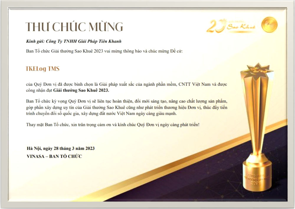 TKSolution được vinh danh tại buổi lễ trao giải thưởng Sao Khuê 2023