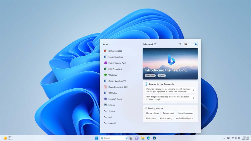 Microsoft đưa công cụ tìm kiếm Bing tích hợp AI lên thanh tác vụ