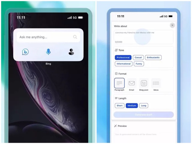Microsoft tung widget Bing Chat cho nền tảng Android và iOS