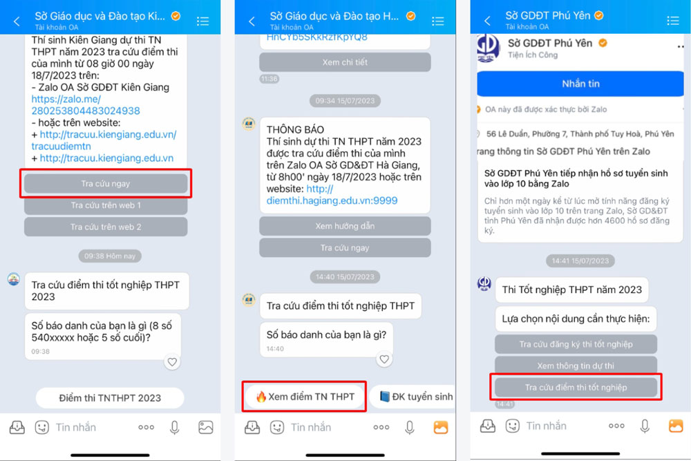 Loạt tỉnh thành cho tra cứu điểm thi THPT 2023 trên Zalo