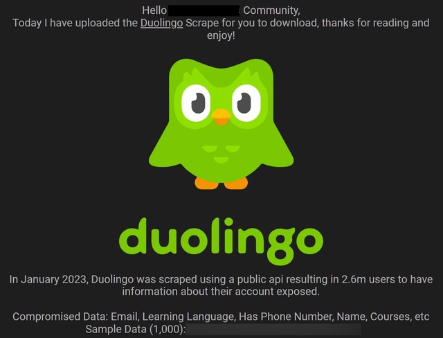 Dữ liệu 2,6 triệu người dùng Duolingo bị phát tán công khai