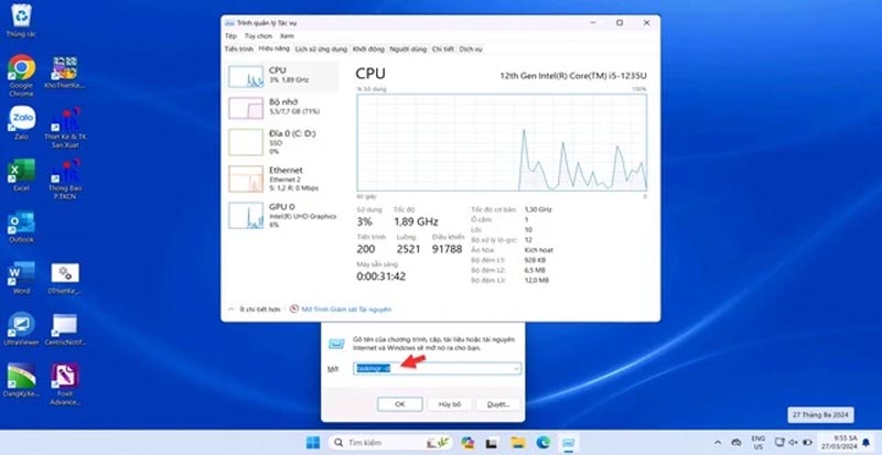 Dùng Run để mở Task Manager với giao diện cũ