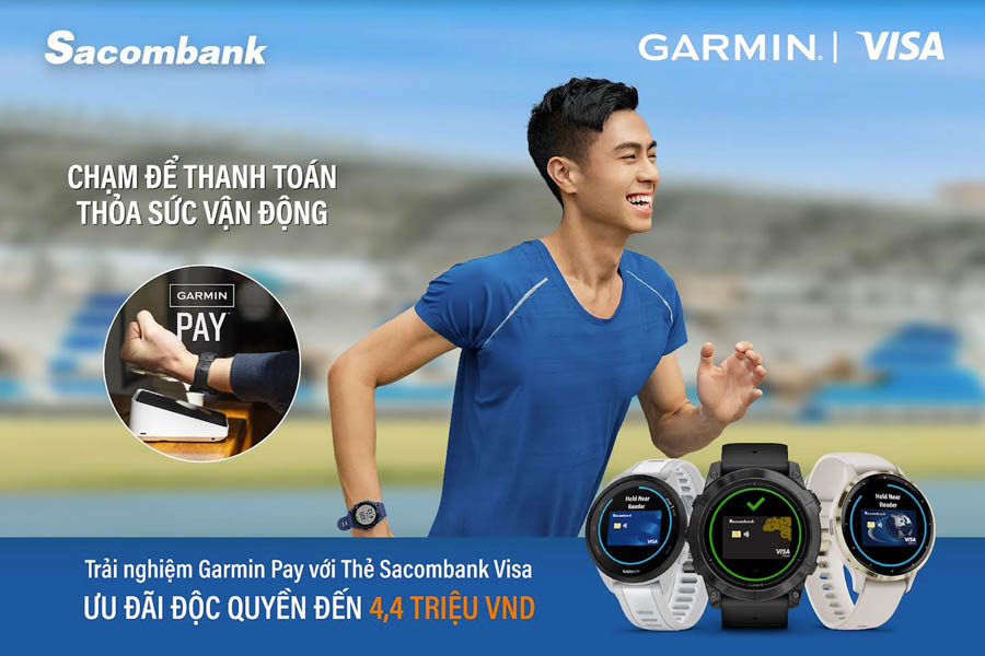 Sacombank kết nối thanh toán với Garmin Pay, giải pháp thanh toán không tiếp xúc trên đồng hồ thông minh