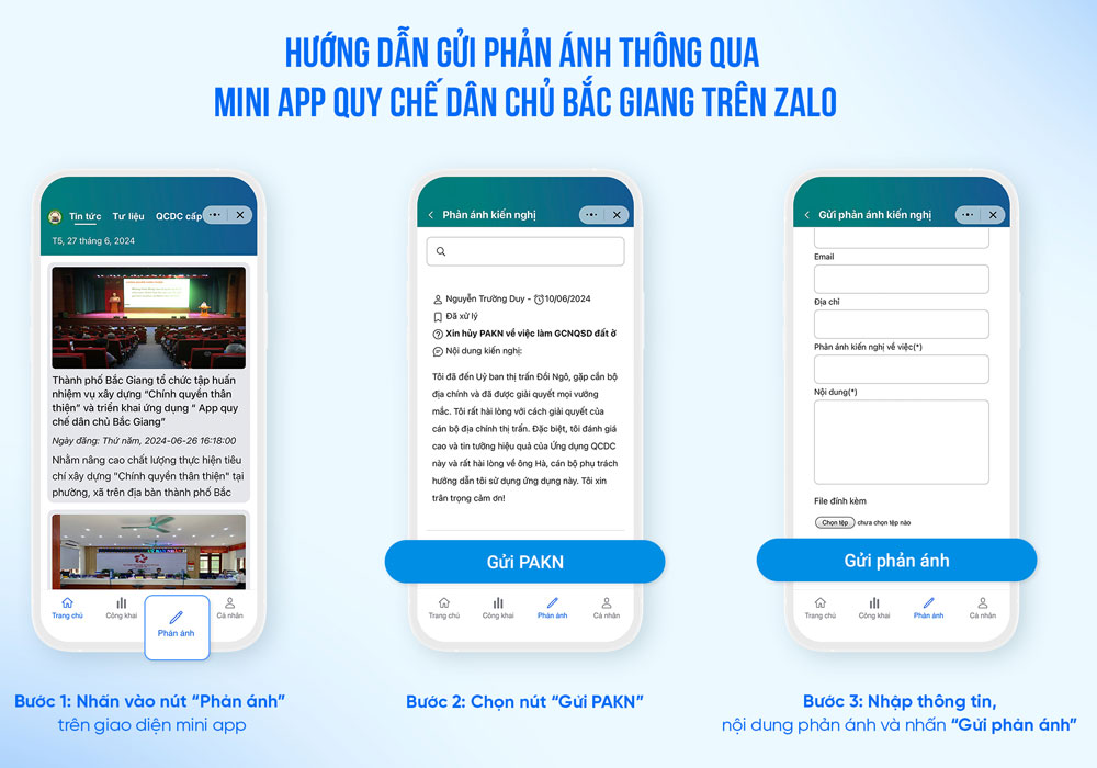 Phản ánh qua mini app Quy chế dân chủ Bắc Giang