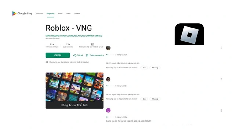 Roblox VNG hiện bị nhiều đánh giá 1 sao trên kho ứng dụng