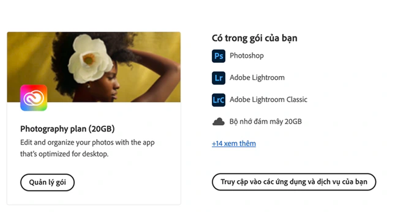 gói dịch vụ Photography 20 GB