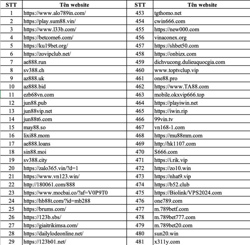 904 website vi phạm pháp luật năm 2024 