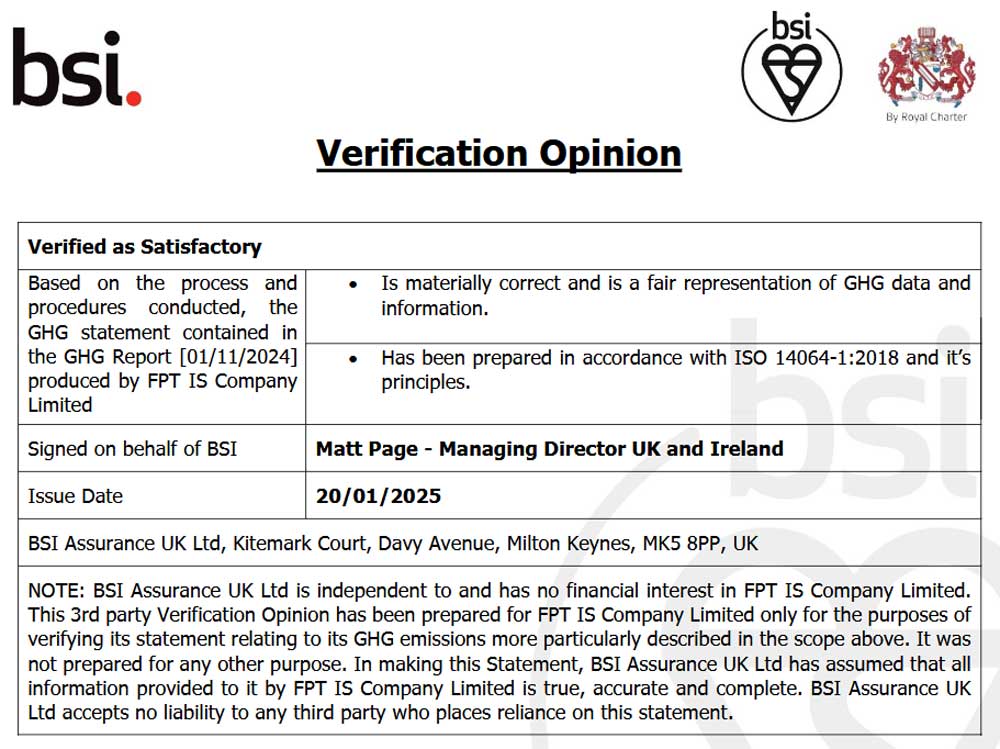 FPT đạt ISO 14064-1:2018 về kiểm soát khí nhà kính